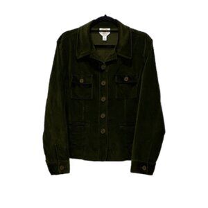 TALBOTS Womens Dark Green Velvet Jacket Safari Shacket Gorpcore Size 12 Corduroy
